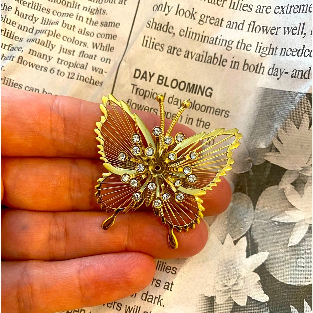 Vintage 1970’s Monet Butterfly Brooch Gold with crystals